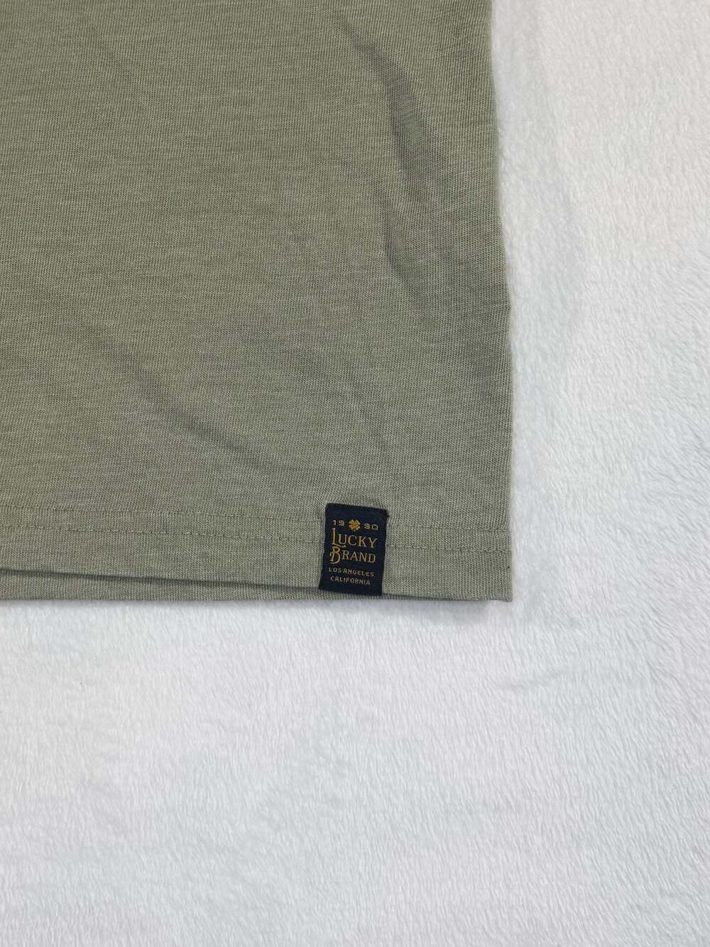 Lucky Brand Venice Burnout Short Sleeve Henley Shirt Army Green Large - Picture 2 of 7